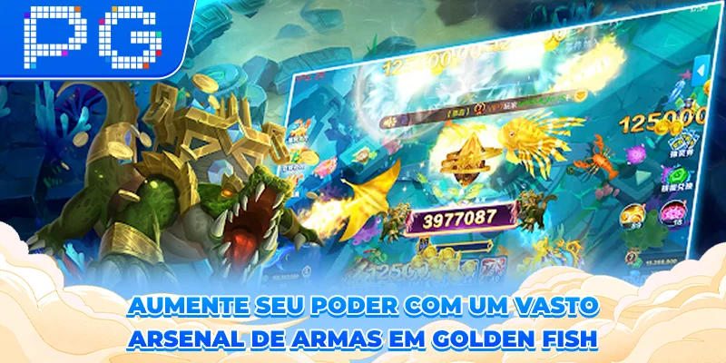 Aumente seu poder com um vasto arsenal de armas em Golden Fish
